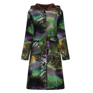 Autumn and Winter Women Printed Long Cotton Jacket  Plus Size Velvet Hoodie