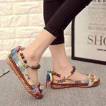 Load image into Gallery viewer, Bead Chain Knitting Butterflyknot For Women Vintage Retro National Wind Lace Up Flat Shoes