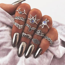 Load image into Gallery viewer, 10 pcs/set vintage beach ring punk hollow elephant sun flower rings set carved boho midi finger jewelry