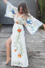 Load image into Gallery viewer, Summer New Arrival Flower embroidery V-neck large Morning glory sleeve dress Goddess dress