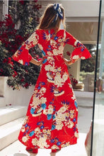 Load image into Gallery viewer, 2018 New Arrival V-neck flared sleeve print dress holiday Bohemia dress