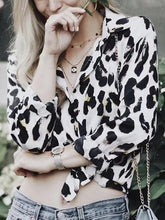 Load image into Gallery viewer, Black &amp; White Leopard Vintage Sexy Women Loose Chiffon Long Sleeve Shirt Blouse