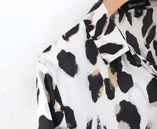 Load image into Gallery viewer, Black &amp; White Leopard Vintage Sexy Women Loose Chiffon Long Sleeve Shirt Blouse