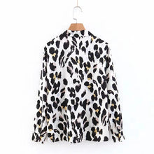 Load image into Gallery viewer, Black &amp; White Leopard Vintage Sexy Women Loose Chiffon Long Sleeve Shirt Blouse