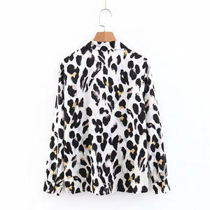 Black & White Leopard Vintage Sexy Women Loose Chiffon Long Sleeve Shirt Blouse
