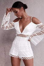 Load image into Gallery viewer, White Sexy Hollow V-neck Strap Lace Vacation Style Romantic Romper