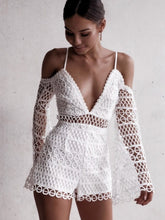 Load image into Gallery viewer, White Sexy Hollow V-neck Strap Lace Vacation Style Romantic Romper