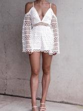 Load image into Gallery viewer, White Sexy Hollow V-neck Strap Lace Vacation Style Romantic Romper