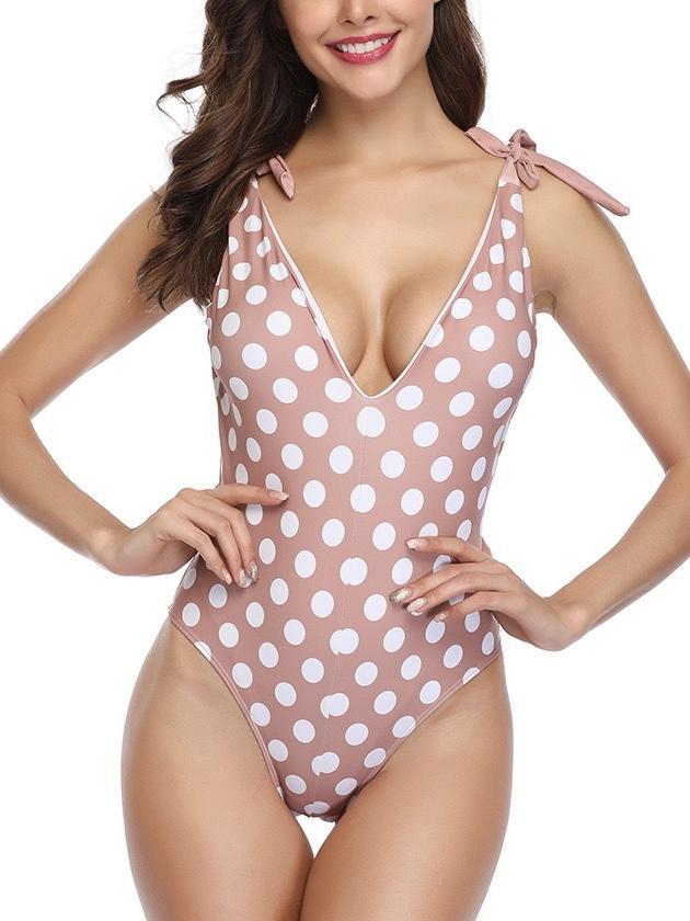 Classic Polka Swimwear Monokini One Piece Beachwear Swimsuit