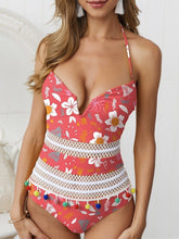 Load image into Gallery viewer, Bombom tassel hanging neck strap backless deep V one-piece swimming