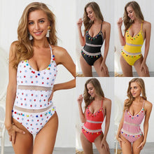 Load image into Gallery viewer, Hollow Bombom tassel hanging neck strap one-piece swimming