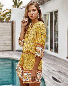 Women's Floral Summer New Fashion V-neck Casual Jumpsuit