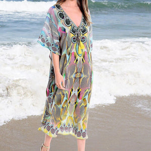 New Printed Bikini Cover Up Women  Summer Beach Tunic Dress Beachwear