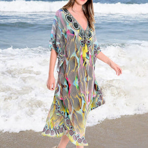 New Printed Bikini Cover Up Women  Summer Beach Tunic Dress Beachwear