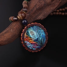 Load image into Gallery viewer, New design fashion peacock feather ethnic necklace,Nepal jewelry handmade sandalwood long sweater vintage jewelry necklace