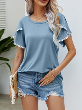 Load image into Gallery viewer, Summer new round neck fringed tulip sleeve T-shirt casual top woman