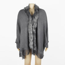 Load image into Gallery viewer, Tassel cloak shawl wool collar cloak solid color cardigan sweater