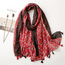 Load image into Gallery viewer, Women&#39;s cotton and linen feel flower scarf spring, summer and autumn shade shawl soft temperament