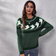 Load image into Gallery viewer, Halloween Ghost Vintage Polka Dot Long Sleeve Knitted Sweater Women&#39;s Loose Wear