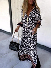 Load image into Gallery viewer, New Summer Retro Casual Geometric Colored Tribal Split V-Neck Long Sleeve Holiday Dress