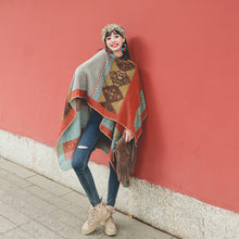 Load image into Gallery viewer, Spring and autumn ethnic style Cape travel warm Tibet imitation cashmere cape oversized Cape scarf