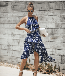 3 Colors Summer Fashion Wave Point Lace Irregular Midi Dress