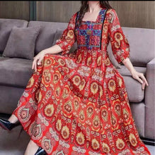 Load image into Gallery viewer, Bohemian Ethnic Style Big Swing Embroidery Dress Women&#39;s Long Dress