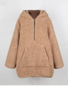 Autumn And Winter Hooded Plush Thick Loose Sweater Coat