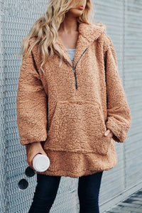 Autumn And Winter Hooded Plush Thick Loose Sweater Coat
