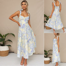 Load image into Gallery viewer, New Slim Fit Slim Waist V-Neck Strap Print Mid length Dress for Women