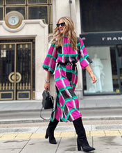 Load image into Gallery viewer, Mid-sleeve print cinched-waist A-line dress oversized women&#39;s maxi dress