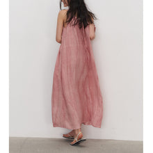 Load image into Gallery viewer, Summer New Plant Dyed Linen Strap Dress Women&#39;s Loose and Slim Large Swing Dress Pleated Sleeveless Shoulder Cut Long Dress