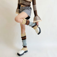 Load image into Gallery viewer, Autumn/winter vintage button opening British American college babes color block contrast stacked knitted sweater leg oversocks