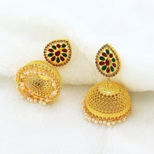 Load image into Gallery viewer, New Nepalese National Style Gold-plated Earrings Bell Pearl Earrings Inlaid with Colored Diamond Palace Retro Earrings