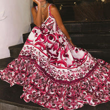 Load image into Gallery viewer, New Women&#39;s Fashion Temperament Printed Suspenders Sleeveless Waist Swing Dress