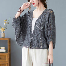 Load image into Gallery viewer, Spring/Summer Cotton Embroidered Lace Cardigan Short Bat Sleeves Loose Shawl 7/4 Sleeve Air Conditioning Sun Protection Cover Up