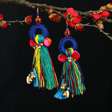 Load image into Gallery viewer, Retro national style contrast color pommel Earrings exaggerated personality Bohemian holiday long tassel temperament Earrings women