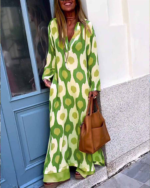 Summer New Fashion Print V-Neck Long Dress