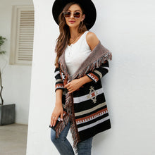 Load image into Gallery viewer, Autumn and Winter Loose Hooded Long Sweater Coat Tassel Geometric Jacquard Sweater Cardigan