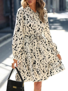 Summer Fashion Printed Long Sleeved Waist Slimming Dress