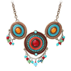 Hair ornament headwear alloy Tibetan Necklace ethnic style fresh gold-plated oil drop color glaze set Pendant Silver Gold Red Green