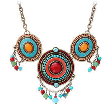 Load image into Gallery viewer, Hair ornament headwear alloy Tibetan Necklace ethnic style fresh gold-plated oil drop color glaze set Pendant Silver Gold Red Green