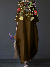 Load image into Gallery viewer, Summer Feminine Style Long Dress Round Neck Vintage Sweet Print Art Dress 3/4 Sleeve