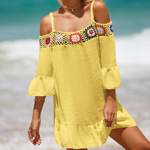 Load image into Gallery viewer, Holiday Suspenders Sun-protective Clothing Crocheted Lace Shoulder Dress Casual Short Solid Color Sunscreen Beach Skirt