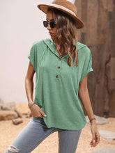 Load image into Gallery viewer, Summer women&#39;s loose hooded button short sleeve T-shirt