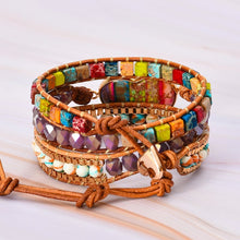 Load image into Gallery viewer, Romantic 7 Color Emperor Stone Leather Wrapped Bracelet Mixed Stone Heart Shaped 3-Strand Winding Bracelet Classic Jewelry