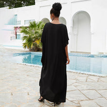 Load image into Gallery viewer, Black Cotton Embroidered Beach Blouse Embroidered Dress Vacation Sun Protection Bikini Blouse