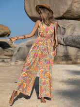 Load image into Gallery viewer, Bohemian style suspender printed jumpsuit with backless jumpsuit