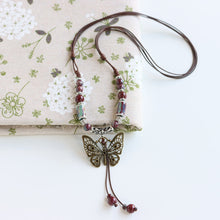 Load image into Gallery viewer, Ethnic style ceramic long sweater chain women&#39;s antique hanging vintage Chinese style butterfly necklace