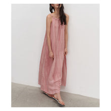 Load image into Gallery viewer, Summer New Plant Dyed Linen Strap Dress Women&#39;s Loose and Slim Large Swing Dress Pleated Sleeveless Shoulder Cut Long Dress